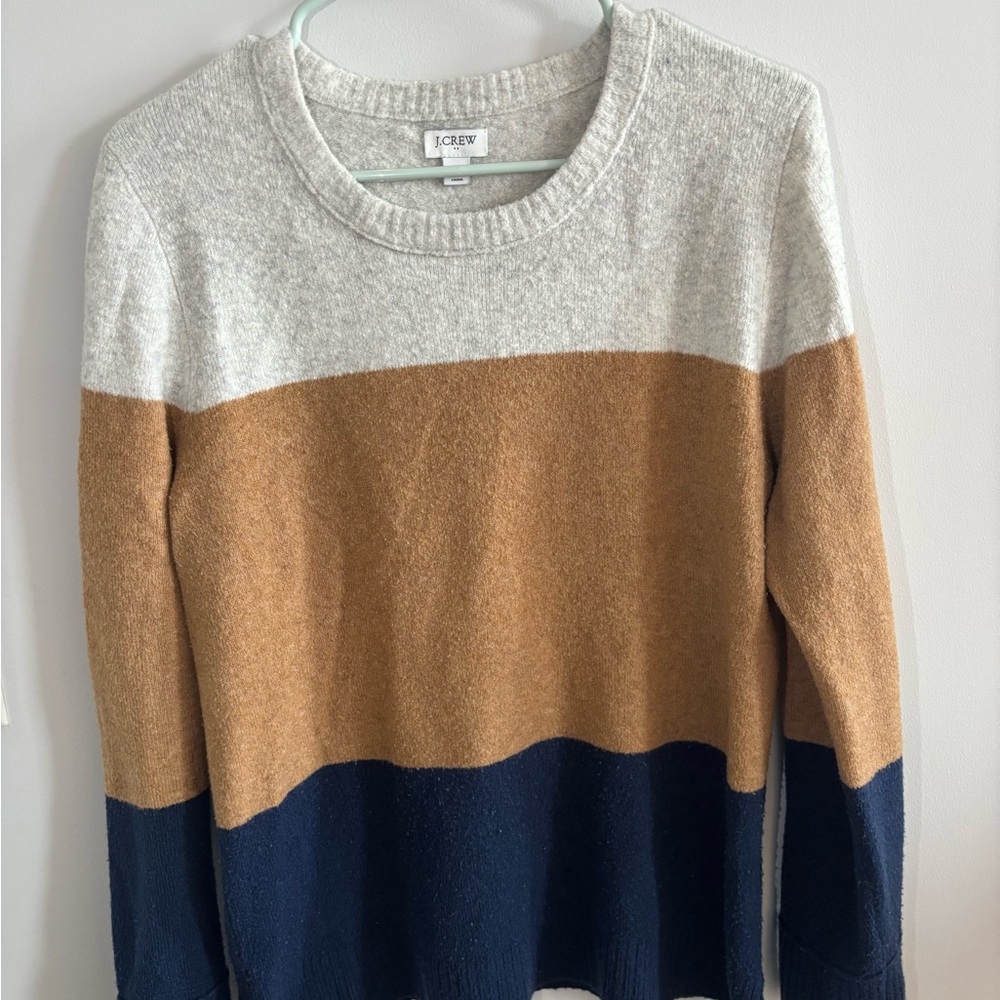 J. Crew Colorblock Crew-neck Sweater - Cream, Brown, and Navy